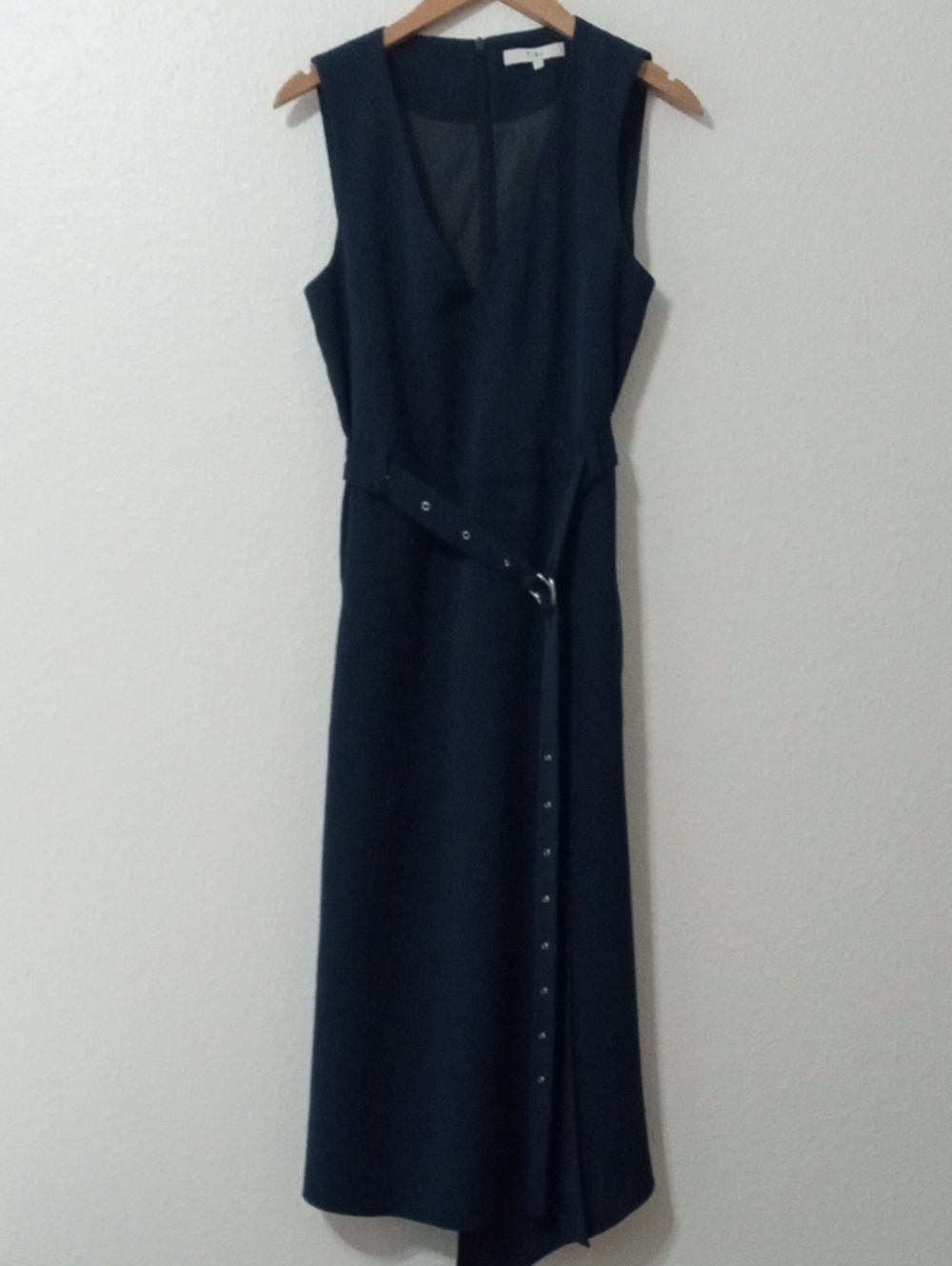 Tibi Navy Sleeveless Midi Dress with Belt
